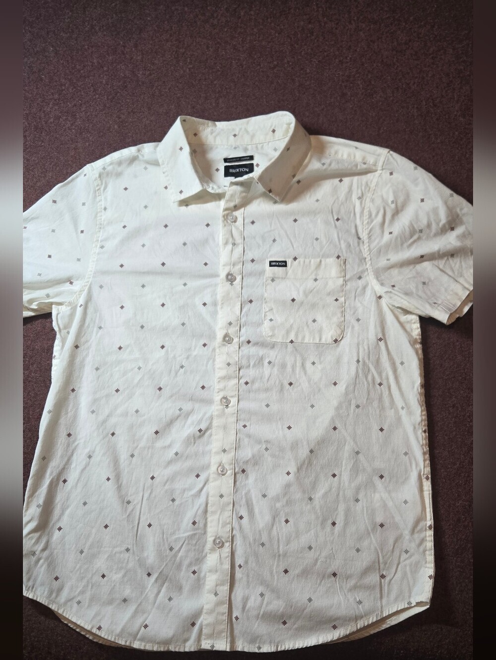 Brixton Charter Print Short Sleeve Button Up Shirt in Off White Pyramid Size Med